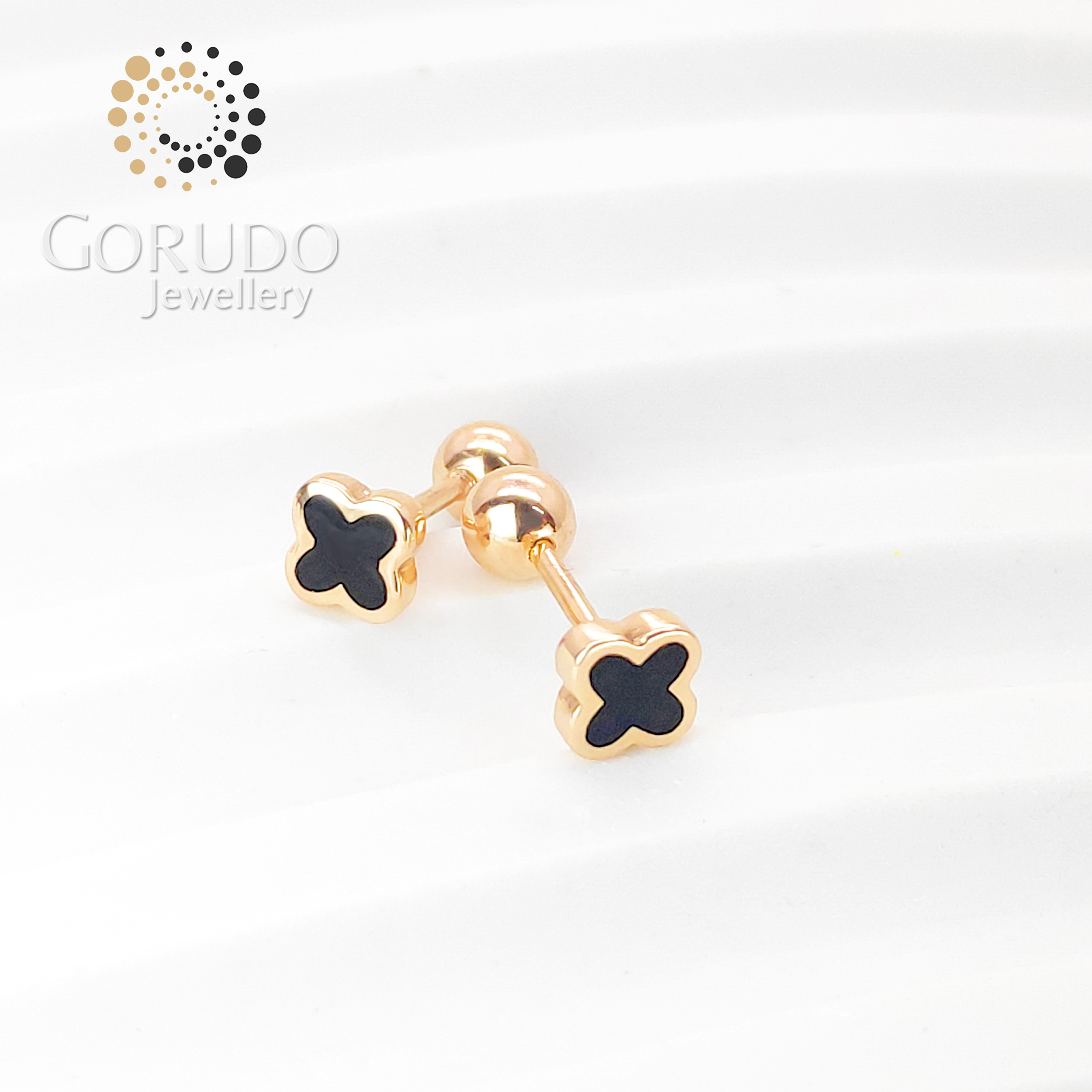 Gorudo Jewellery 750/18K Rose Gold Mini Four Leaf Design Screw Ear Stud - FLS