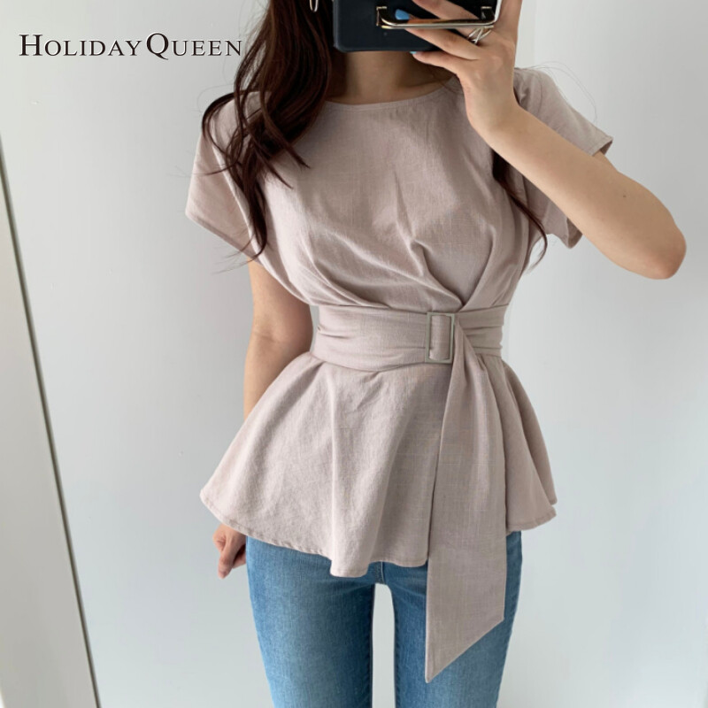 HolidayQueen New Niche Lotus Leaf Hem Thin Belt Thin Shirt One Size Free Shipping HQ1312