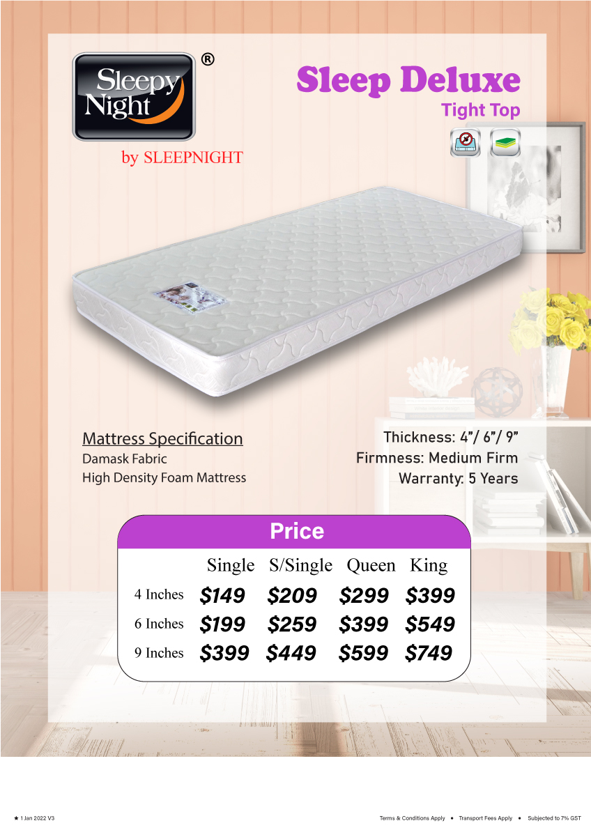 [Bulky] 4/6/9 INCHES Sleepy Night Sleep Deluxe High Density Foam Mattress ( Single / Super Single /Queen / King)